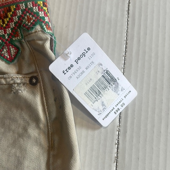 NWT Free People We the Free tan Jean Shorts with Colorful Embroidery cutouts - Picture 2 of 12